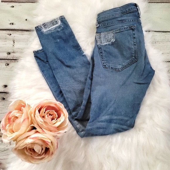 Rag & Bone Tomboy Striped Patch Boyfriend Jeans - Picture 1 of 6